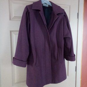 Mid length wool coat by Sterling Stall of Canada.  Vintage style, Raspberry colo